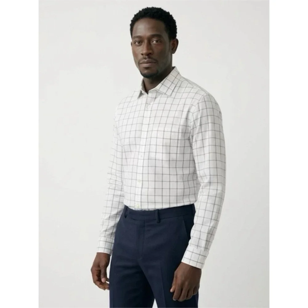 2)Banana Republic Button Up Shirt Mens White Plaid Classic  Fit Size L 16-16 1/2